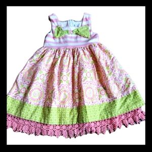 Counting Daisies Girls Dress Size 5 Pink Green Whimsical Cotton Fit & Flare Spri